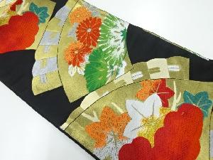 アンティーク　檜扇に松・菊模様織出し袋帯（着用可）